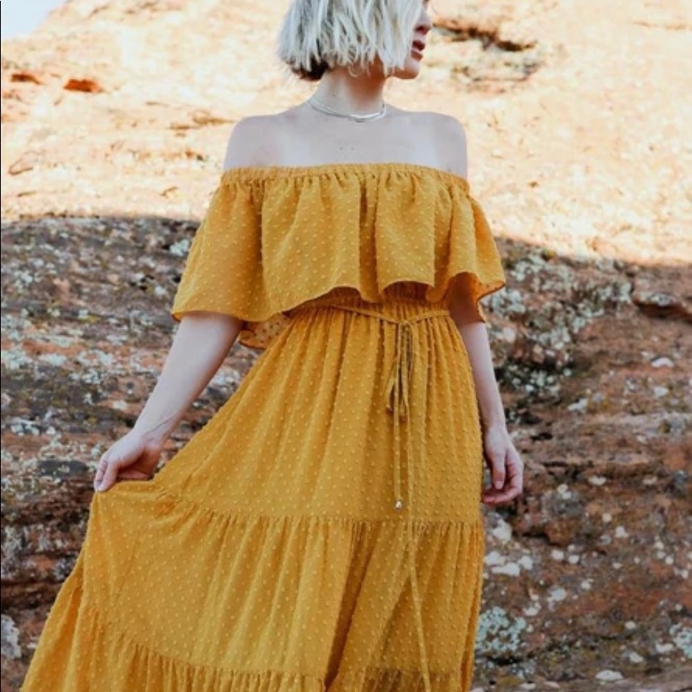 NWT Baltic Born Mustard Yellow Swiss Dot Maxi Dress (Sold Out Online!)